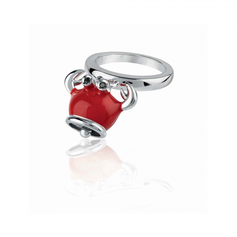 Anello campanella granchio piccolo in argento smalto rosso e diamanti neri CHANTECLER ref. 39015