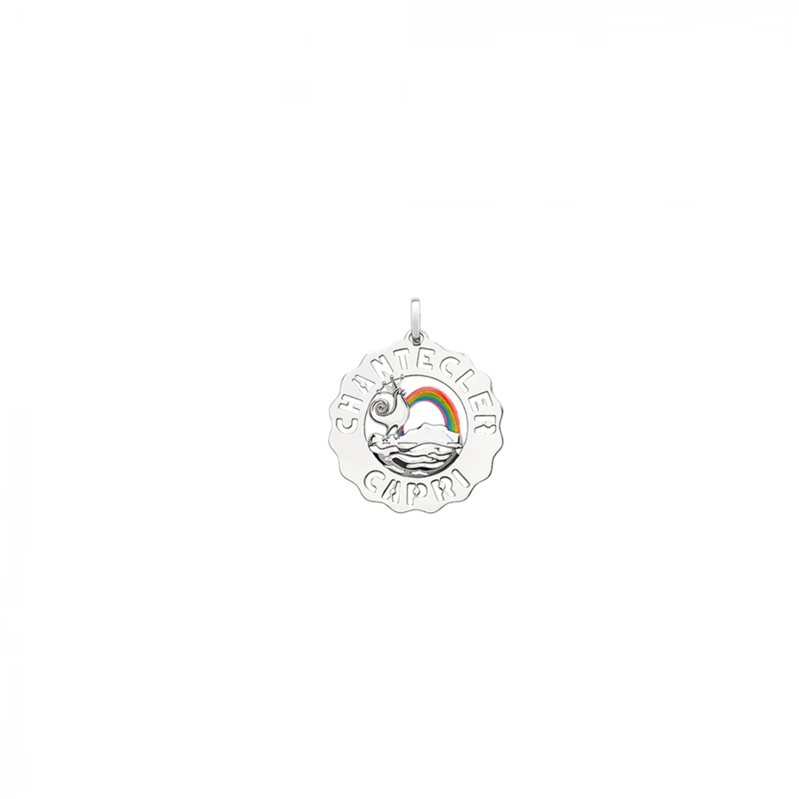 Ciondolo logo gallo grande Chantecler in argento e smalti colorati ref. 40178
