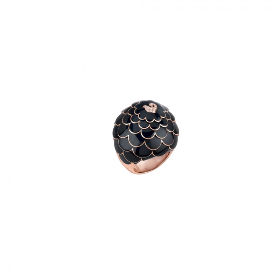 ANELLO A CUPOLA CHANTECLER IN ORO ROSA SMALTO NERO E DIAMANTI - PAILLETTES ref. 41124