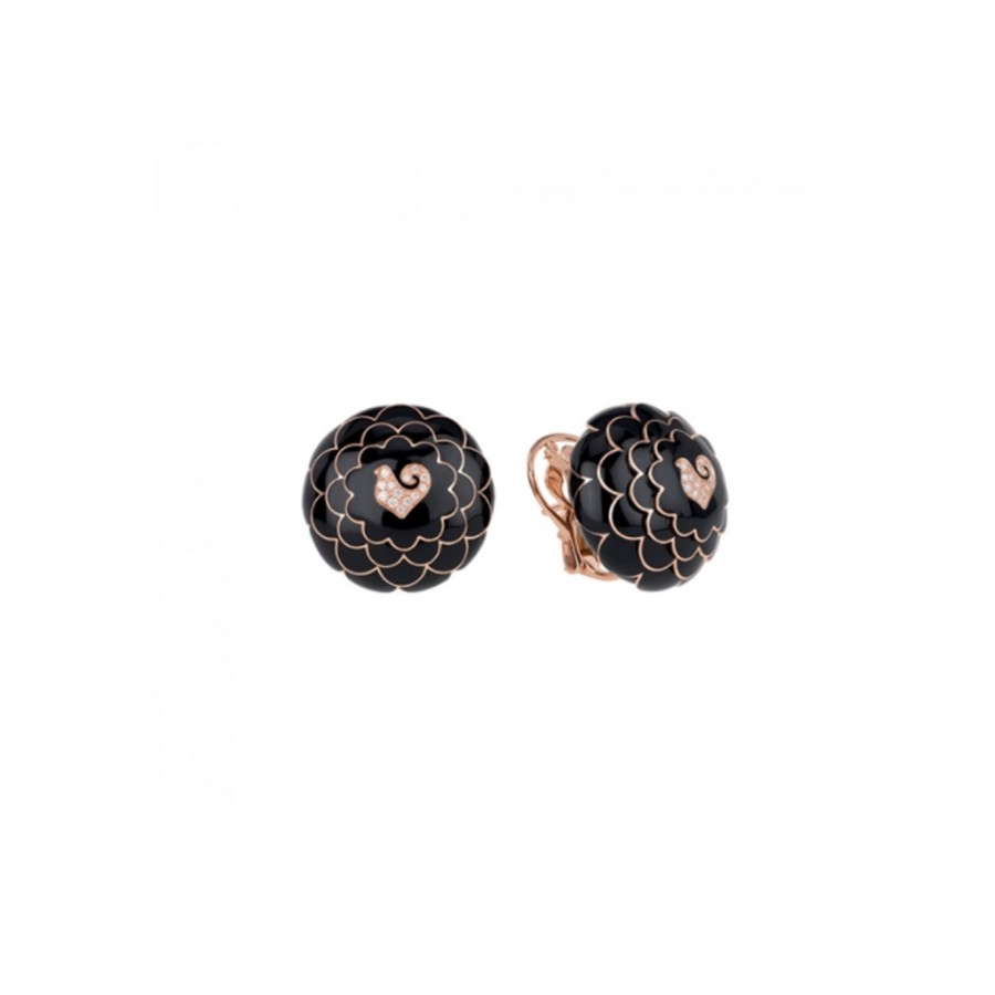 Orecchini a bottone Chantecler in oro rosa smalto nero e diamanti ref. 41125