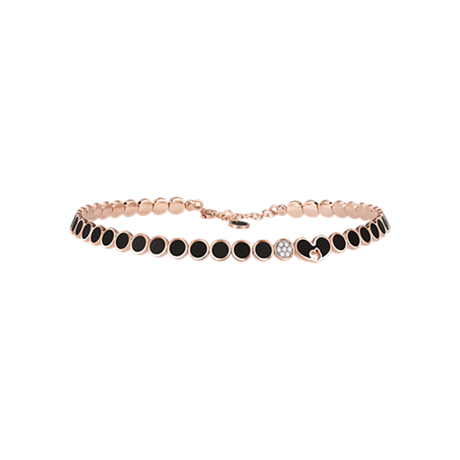 CHOKERS CHANTECLER IN ORO ROSA SMALTO NERO E DIAMANTI - PAILLETTES ref. 41129