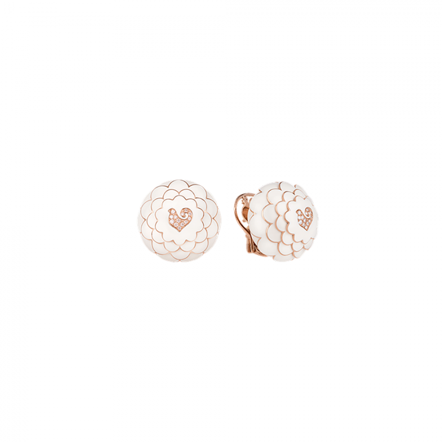 Orecchini a bottone Chantecler in oro rosa smalto bianco e diamanti ref. 41135