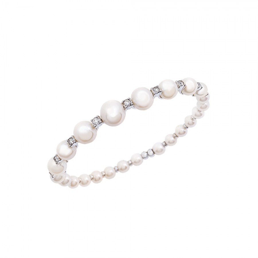 Bracciale Cherie Chantecler in oro bianco 18Kt, diamanti e perle freshwater ref. 42327