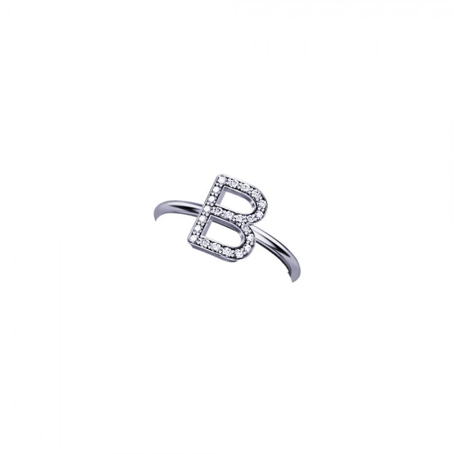 ELEMENTO ANELLO LETTERA B IN ORO BIANCO E DIAMANTI