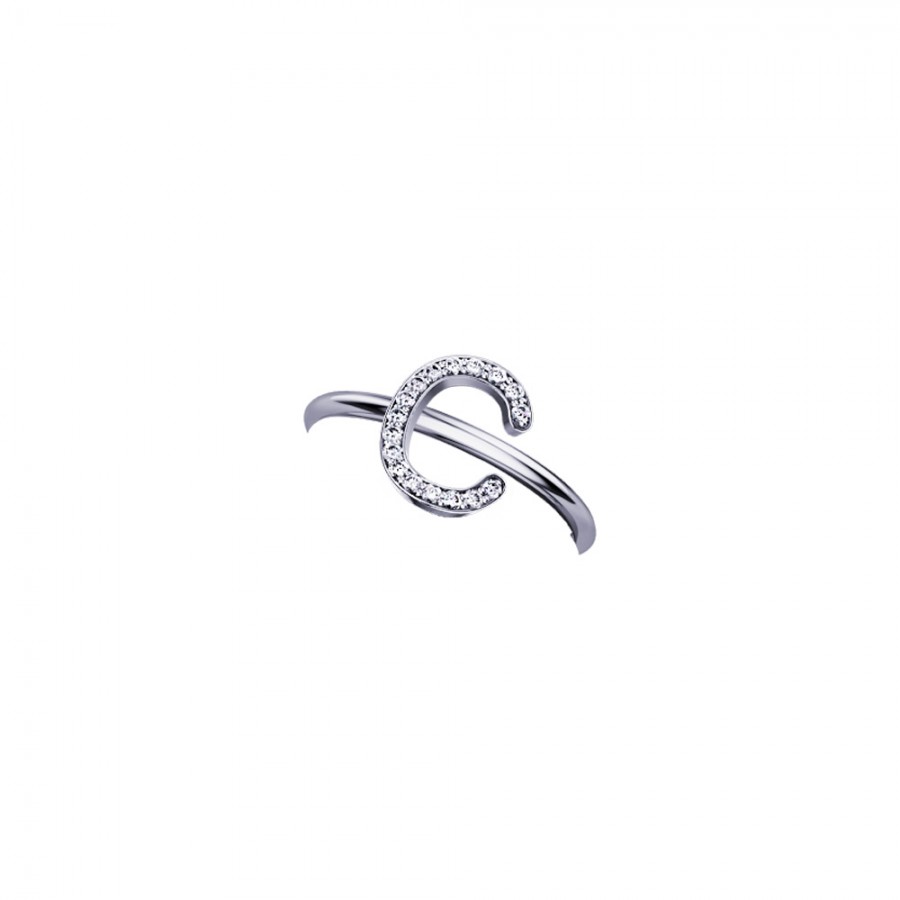 ELEMENTO ANELLO LETTERA C IN ORO BIANCO E DIAMANTI