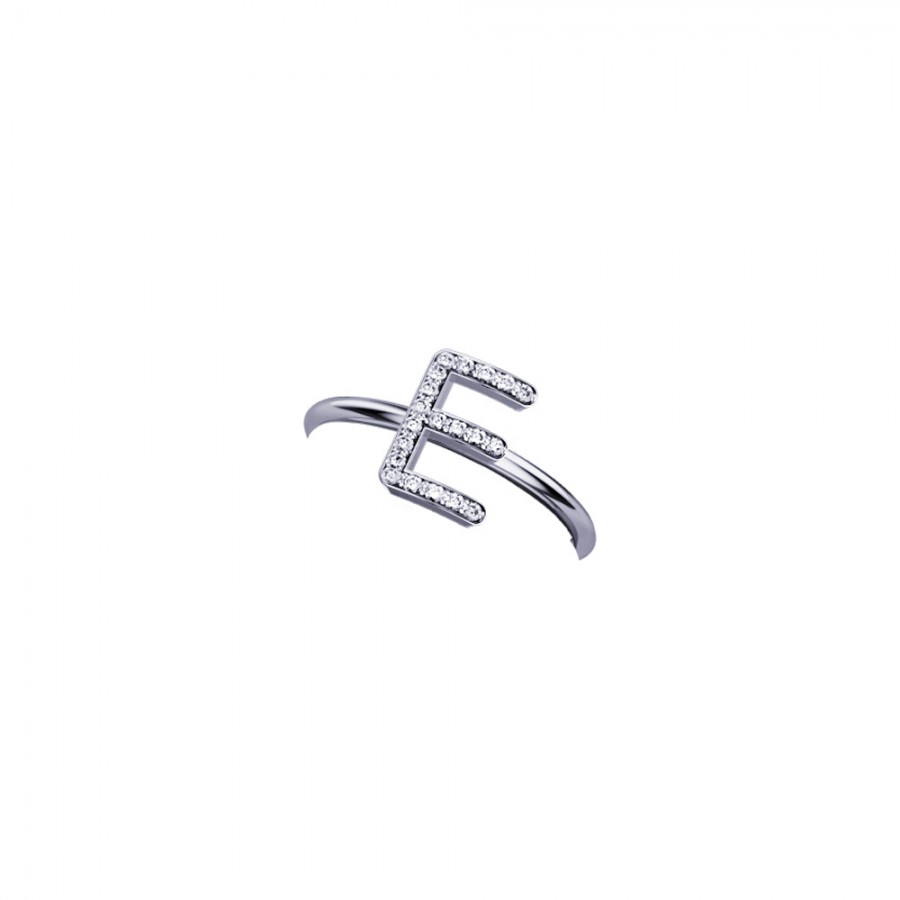 ELEMENTO ANELLO LETTERA E IN ORO BIANCO E DIAMANTI