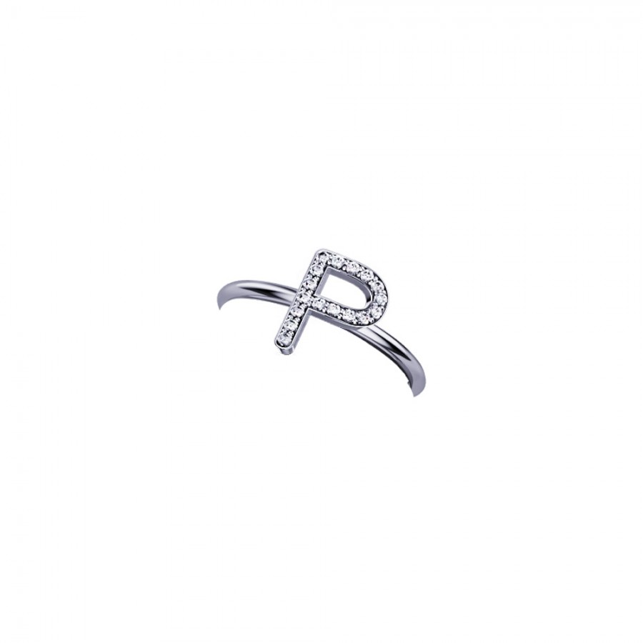 ELEMENTO ANELLO LETTERA P IN ORO BIANCO E DIAMANTI