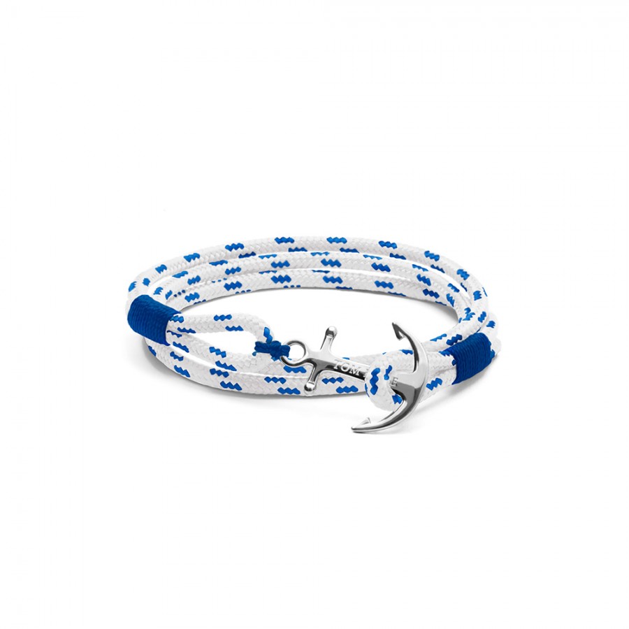 cordino bianco/blu, ancora argento sterling