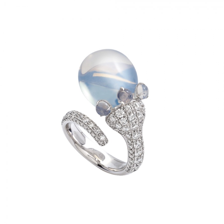 Anello Chantecler Joyful in oro bianco, diamanti e poire in cristallo ref. 41872