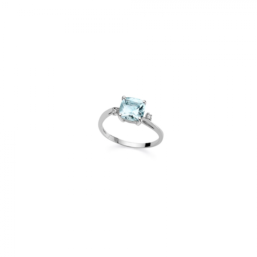 ANELLO DONNA ORO LUCE - ACQUAMARINA QUADRATA E DIAMANTI ref. DHAA7190.003