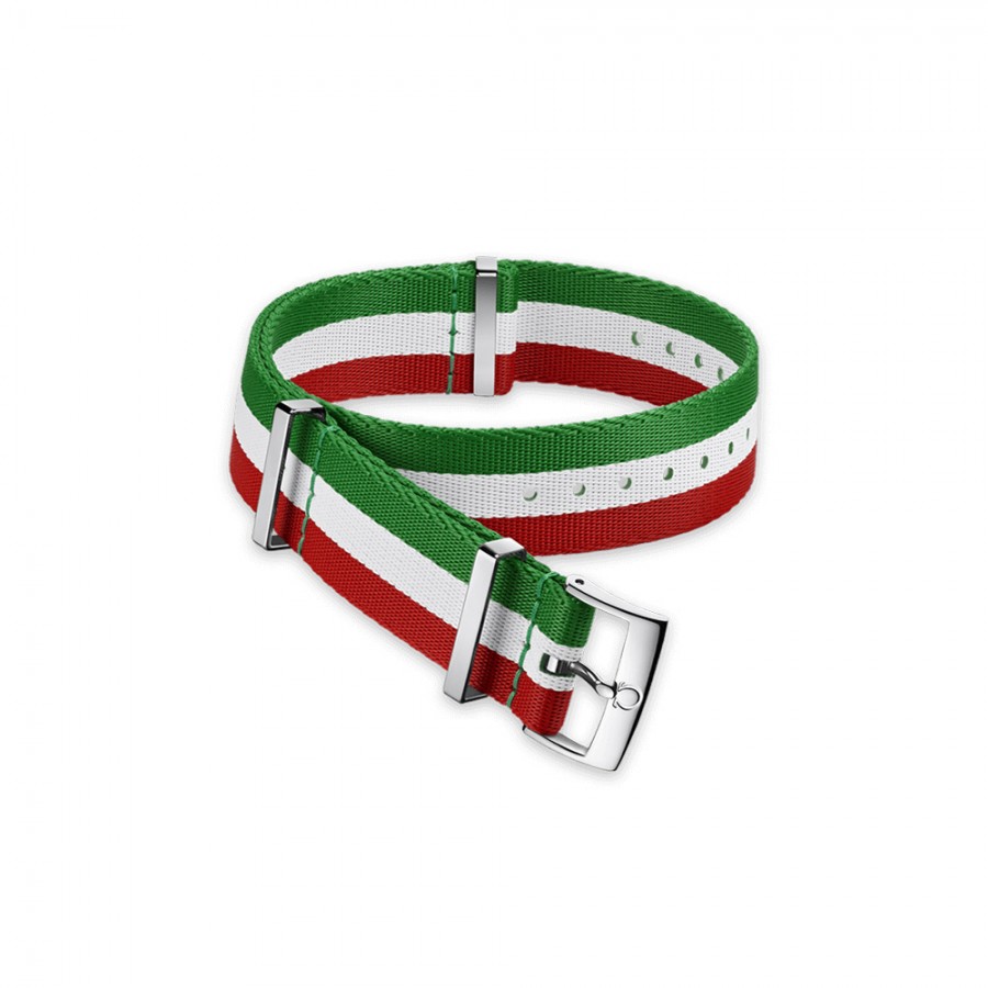 Cinturino in poliammide verde, bianco e rosso con 3 strisce
