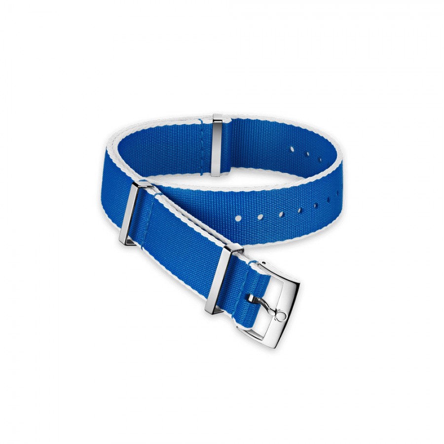 Cinturino in poliammide blu con bordi bianchi