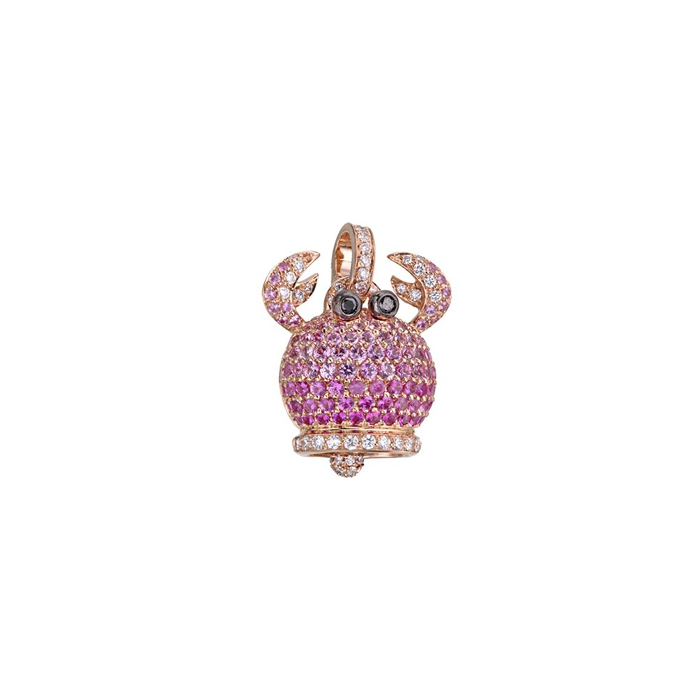 CIONDOLO GRANCHIO MINI CHANTECLER IN ORO ROSA ZAFFIRI ROSA E DIAMANTI - CAMPANELLE ref. 34764