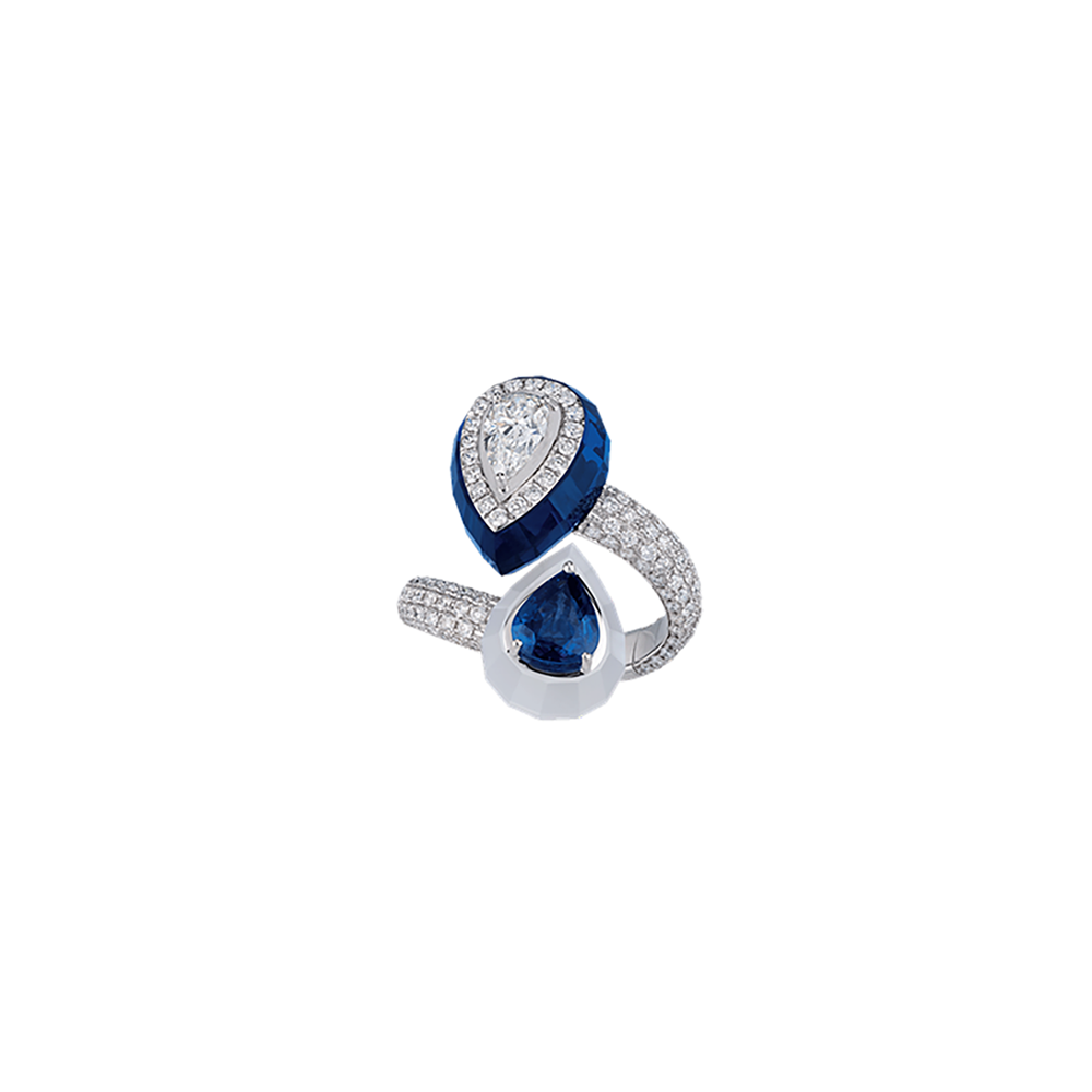 ANELLO CONTRARIÈ CHANTECLER IN ORO BIANCO GEMME VARIE E DIAMANTI - JOYFUL ref. 41253