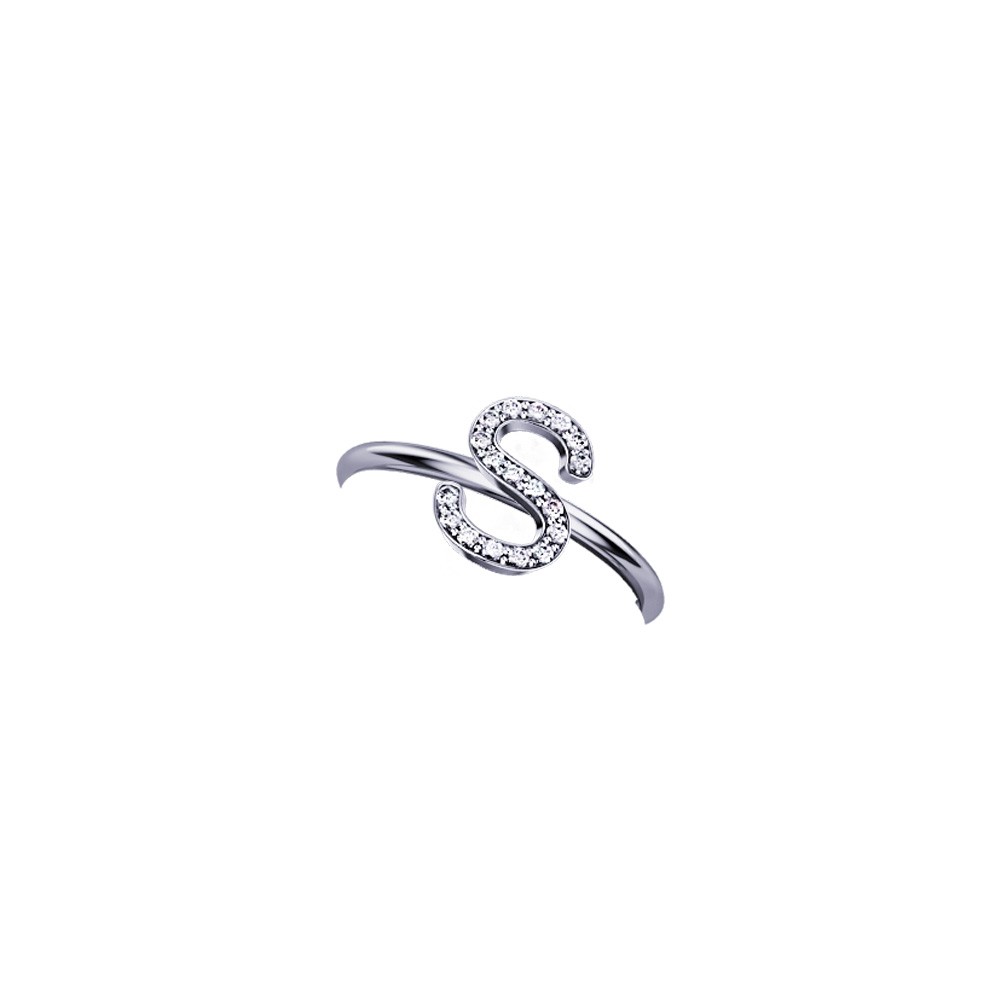 ELEMENTO ANELLO LETTERA S IN ORO BIANCO E DIAMANTI