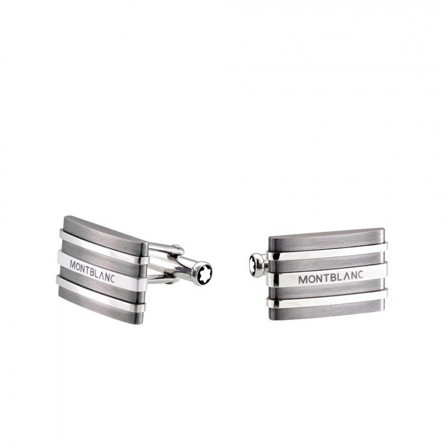 MONTBLANC rectangular steel and tantalum Cufflinks
