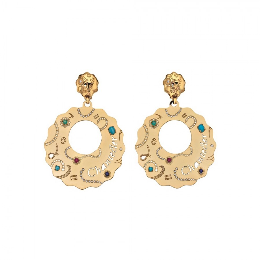 Earrings Chantecler Suamèm maxi yellow gold and gemstones