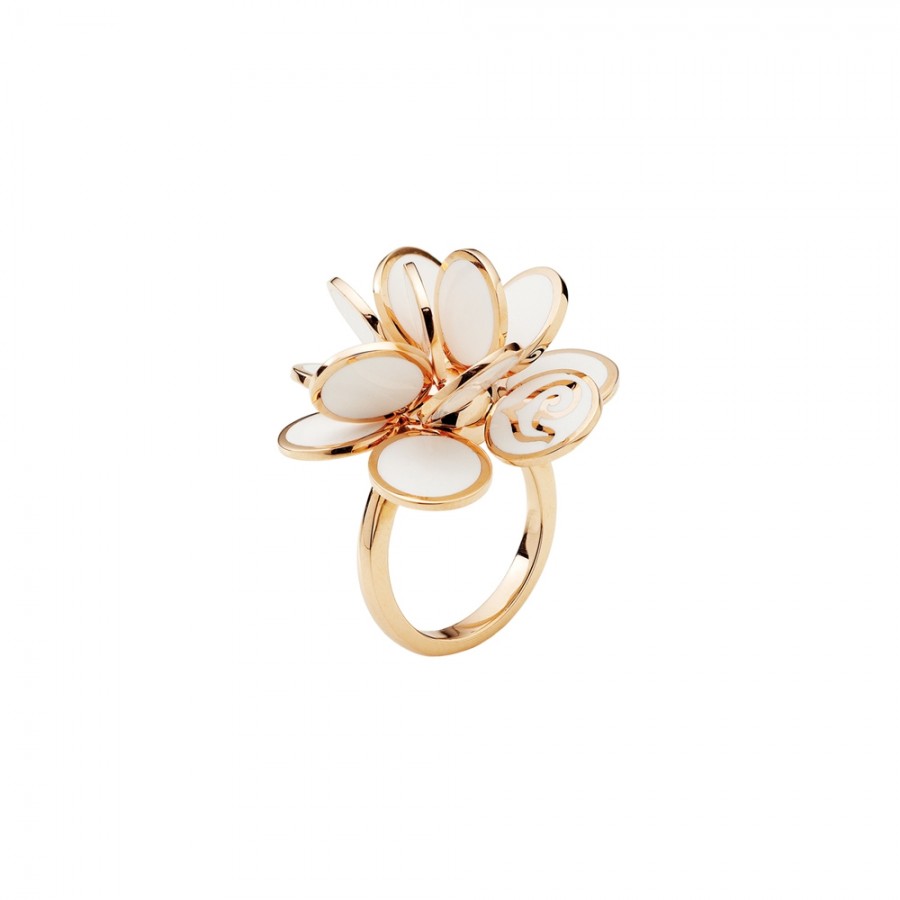 Ring Chantecler Paillettes & Mini Paillettes in pink gold and white enamel