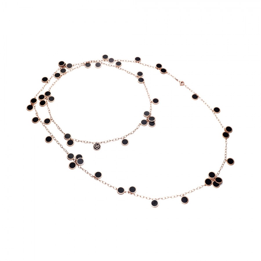 Necklace Chantecler Paillettes pink gold and black enamel long