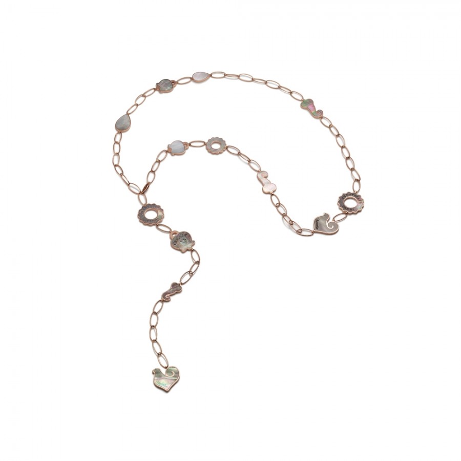 Necklace Chantecler Anima long (1 meter) in pink gold, with 13 elements in gray mother of pearl and diamonds