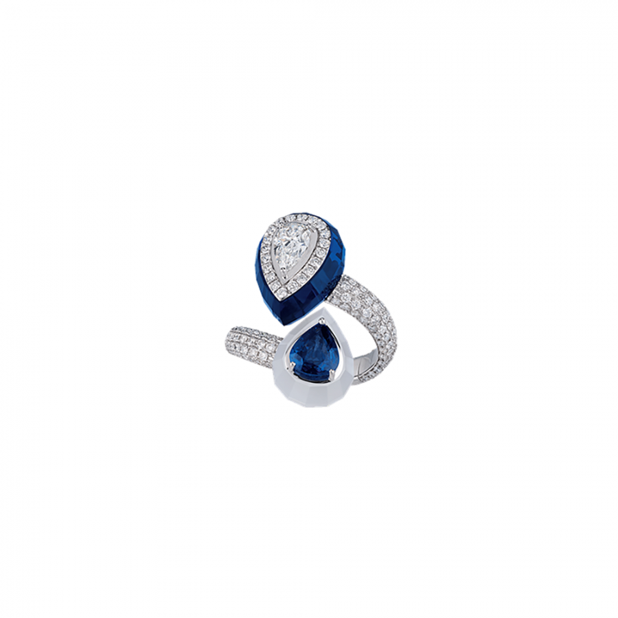 ANELLO CONTRARIÈ CHANTECLER IN ORO BIANCO GEMME VARIE E DIAMANTI - JOYFUL ref. 41253
