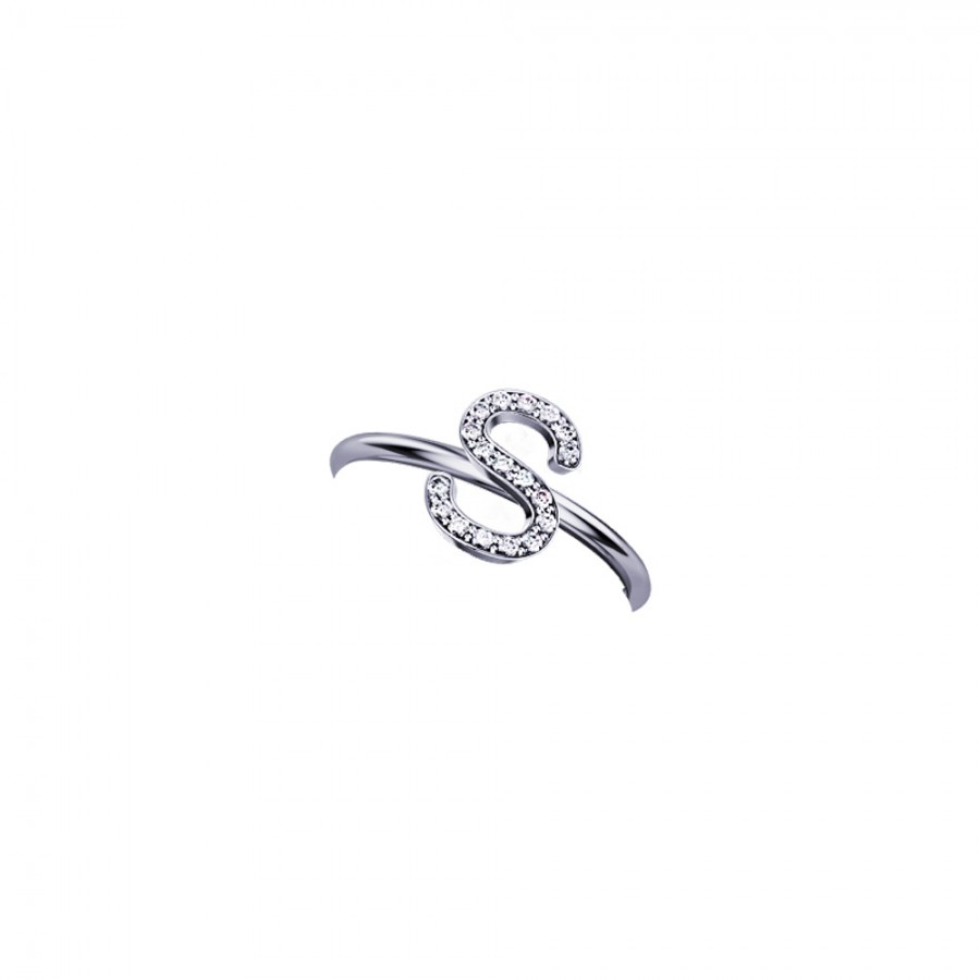 ELEMENTO ANELLO LETTERA S IN ORO BIANCO E DIAMANTI