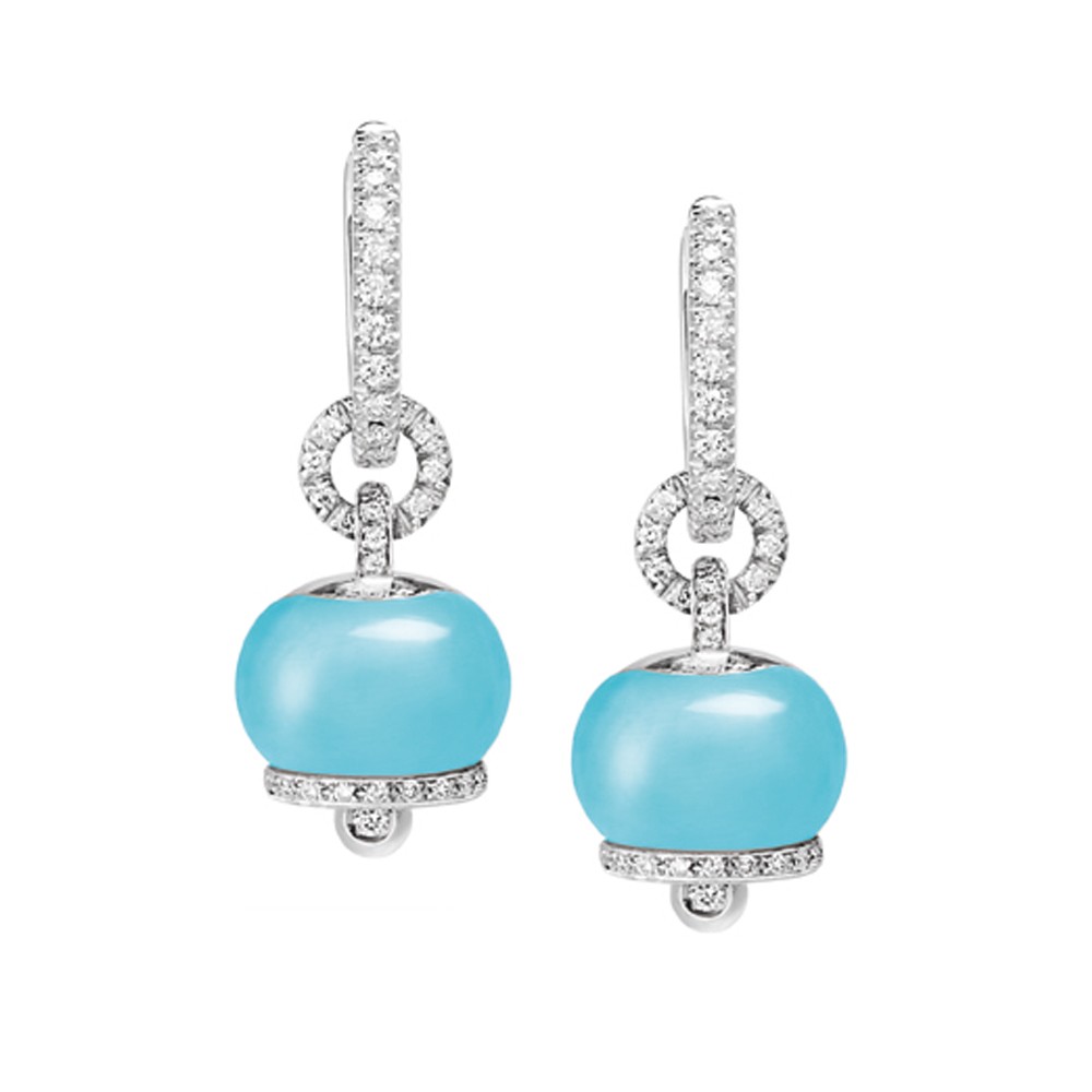 Orecchini piccoli in oro bianco, Diamanti e turchese