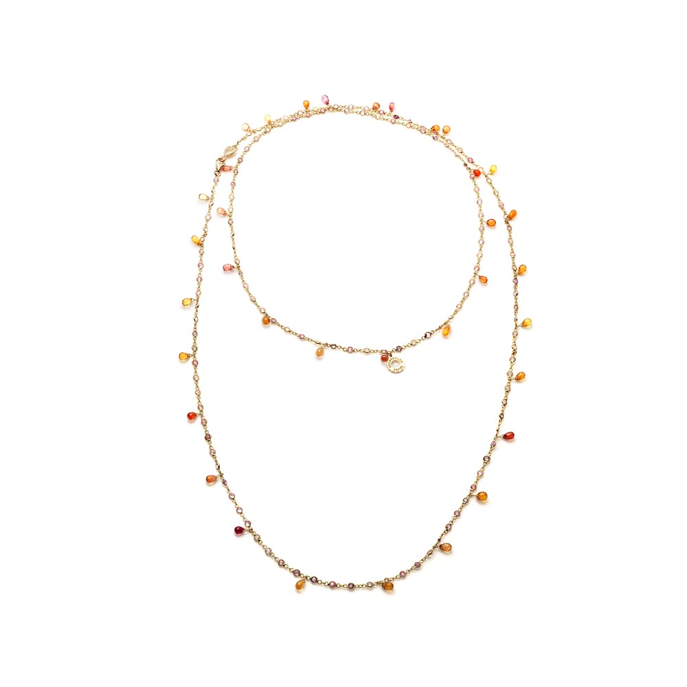 Collana 100 cm in oro giallo con briolette in zaffiri orange