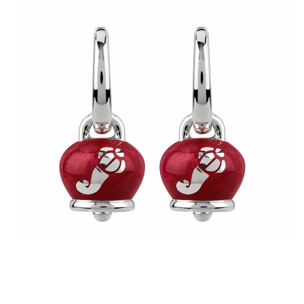 Orecchini Campanella micro in argento e smalto rosso perlato, con cornetti sul retro