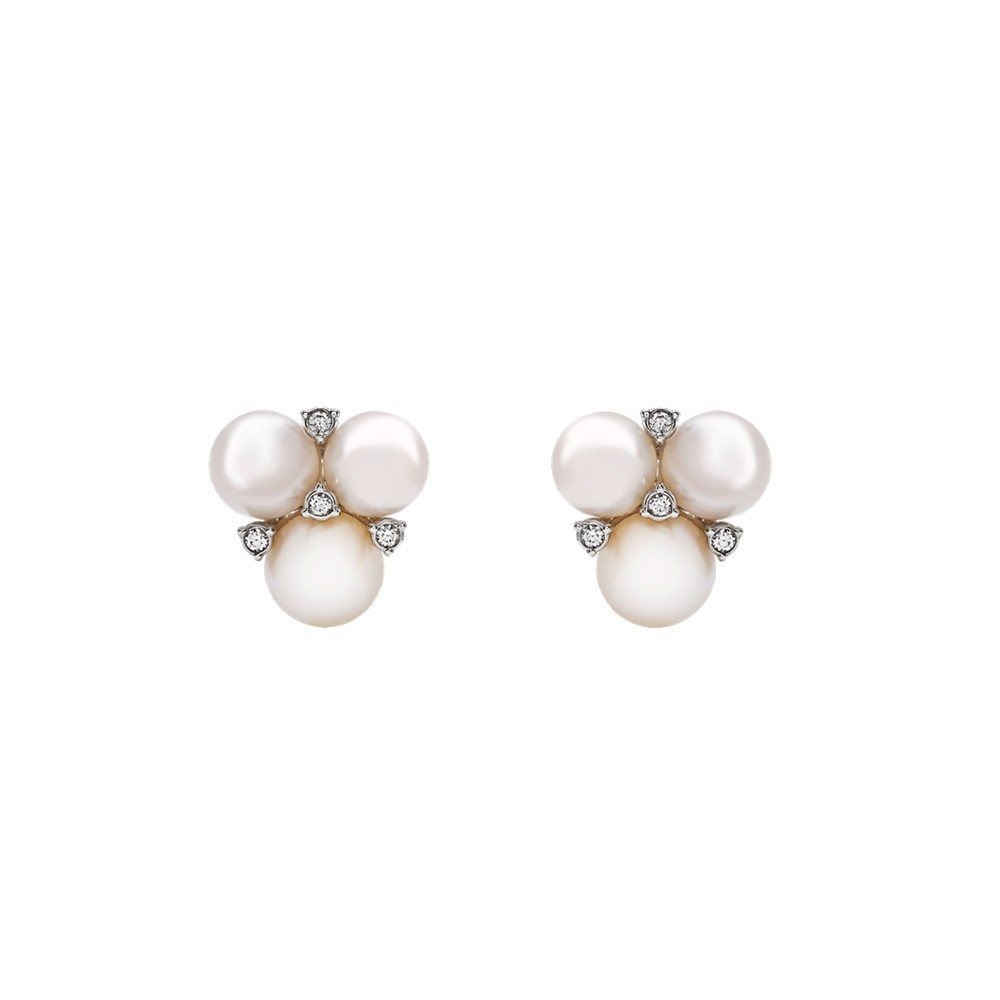 Orecchini a lobo Cherie in oro bianco 18Kt, diamanti e perle freshwater ref. 42384