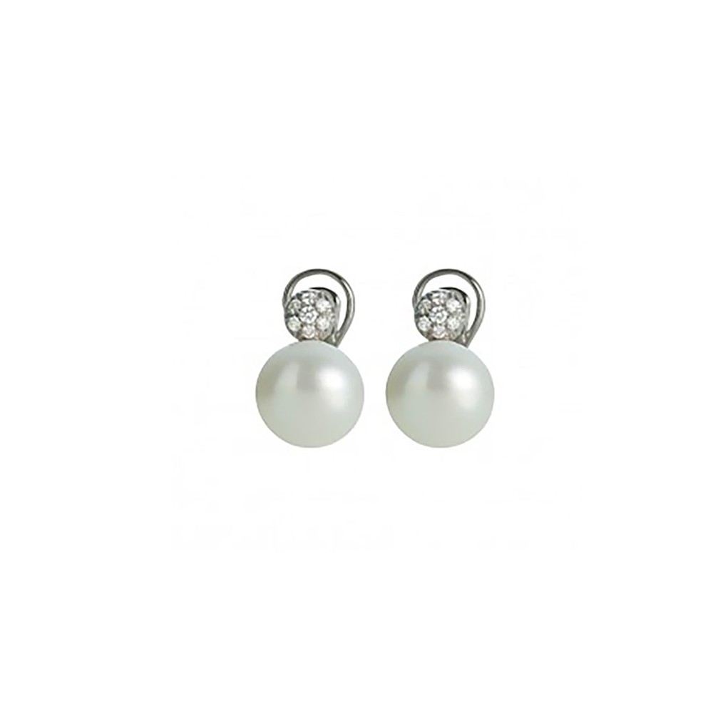Orecchini a lobo Chantecler in oro bianco perla freshwater e diamanti ref. 37985