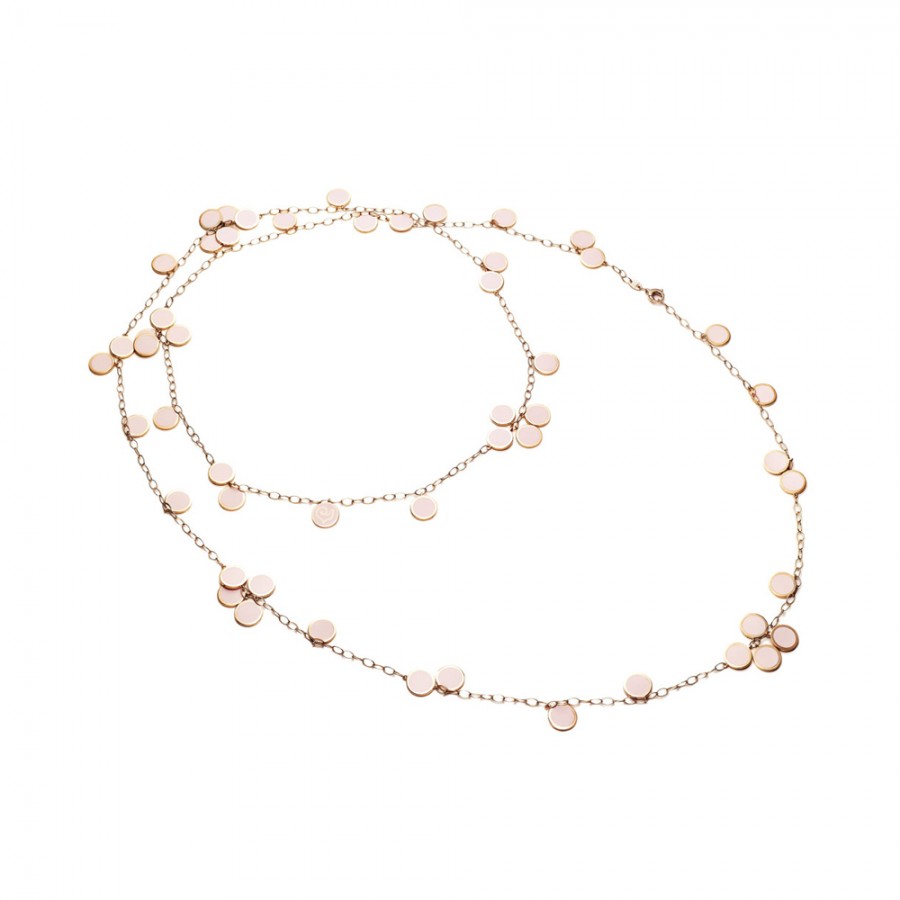 Collana lunga in oro rosa e smalto rosa cipria (120 cm)