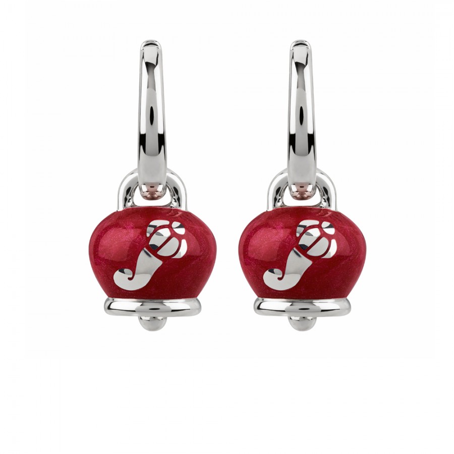 Orecchini Campanella micro in argento e smalto rosso perlato, con cornetti sul retro