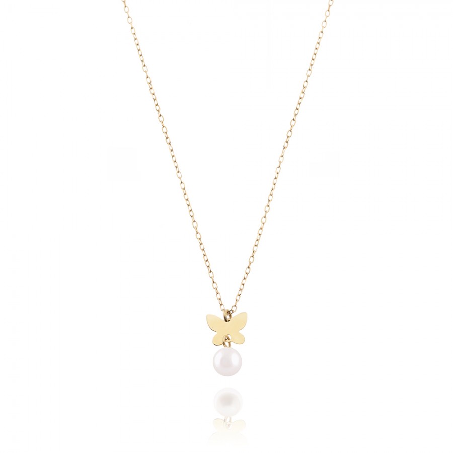 COLLANA  colore Giallo con Perla Naturale Simbolo:  FARFALLA "La curiosit? delle piccole cose"